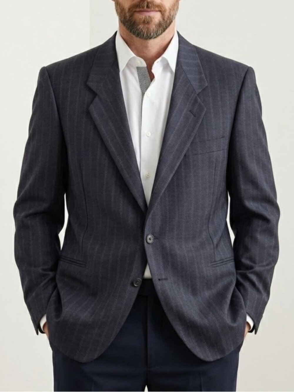 Mani by Giorgio Armani Vintage Wool Pinstripe Blazer Suit Jacket Size 44 Blue